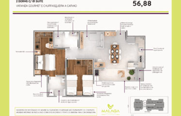 MALAGA (57 E 63m²) – 2  DORM (SUÍTE) OU 2 SUÍTES- 1 OU 2 VAGAS – ASSUNÇÃO / VILA ELDIZIA