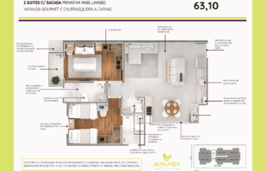 MALAGA (57 E 63m²) – 2  DORM (SUÍTE) OU 2 SUÍTES- 1 OU 2 VAGAS – ASSUNÇÃO / VILA ELDIZIA