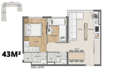 UP SIDE (55M GARDEN / 42 E 43m²) – 2 DORM (SUÍTE)- 1 OU 2 VAGAS -MINHA CASA MINHA VIDA – SHOPPING ATRIUM