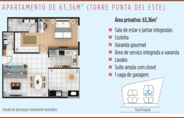 URUGUAI – 63 E 67M² – 2 DORM (SUÍTE) / 1 DORM + CLOSET – VARANDA GRILL – PQ DAS NAÇÕES