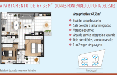 URUGUAI – 63 E 67M² – 2 DORM (SUÍTE) / 1 DORM + CLOSET – VARANDA GRILL – PQ DAS NAÇÕES