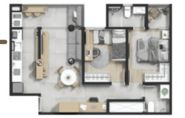 ALDANA JARDIM- (59 e 65M²) 2 DORM (SUÍTE)- 1 ou 2  VAGAS – JARDIM DO MAR