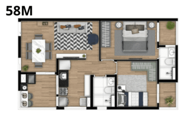 ILHA MADEIRA (58M²) – 2 DORM (SUÍTE) – 1 VAGA – JARDIM BELA VISTA / VILA BASTOS