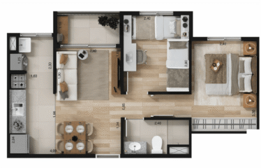 WAY PARQUE CENTRAL – 44 A 48M²- 2 DORM- 1 VAGA –  JARDIM CRISTIANE