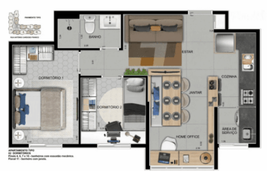 CONECT CASA BRANCA (44 E 45m²) – 2 DORM- 1 VAGA  – CENTRO / CASA BRANCA