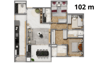 GRAND RESORT BY LIVING – AV.INDUSTRIAL- 52, 63, 75 E 102M² – 2 ou 3 DORM (SUÍTE) e 3 SUÍTES- 1 OU 2 VAGAS – BAIRRO JARDIM