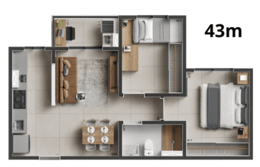 FELICITAH (43M²) –  2 DORM – 1 VAGA CARRO – PQ NOVO ORATÓRIO – MINHA CASA MINHA VIDA