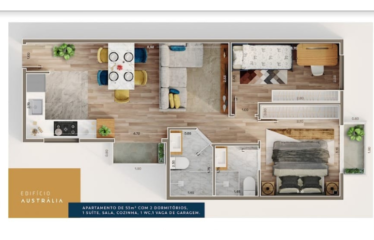 AUSTRÁLIA (53M²) – 2 DORM (SUÍTE) – 1 E 2 VAGAS – PQ DAS NAÇÕES