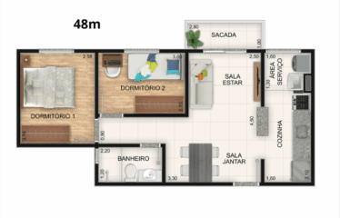 DOMUS- 49 M²- 2 DORM – 1 VAGA – DEMARCHI – MINHA CASA MINHA VIDA