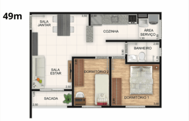 DOMUS- 49 M²- 2 DORM – 1 VAGA – DEMARCHI – MINHA CASA MINHA VIDA