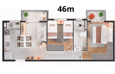 PARK MONUMENTAL – RUA JURUA (46 E 47M²) – 2 DORM- 1 VAGA – VILA ELDIZIA